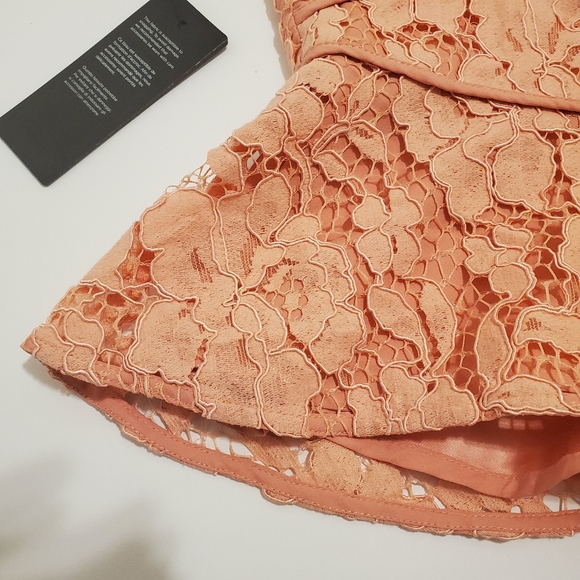 ♡  GUESS Marciano Pink Lace Open Shoulder Short-Sleeve Peplum Top - Size XS, 0 ♡ - Picture 8 of 10